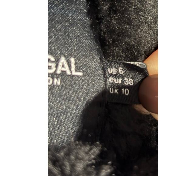 Nasty Gal Aviator Jacket Faux Fur Trim Shiny Black Modern Boxy Size 6 Womens - Picture 12 of 12